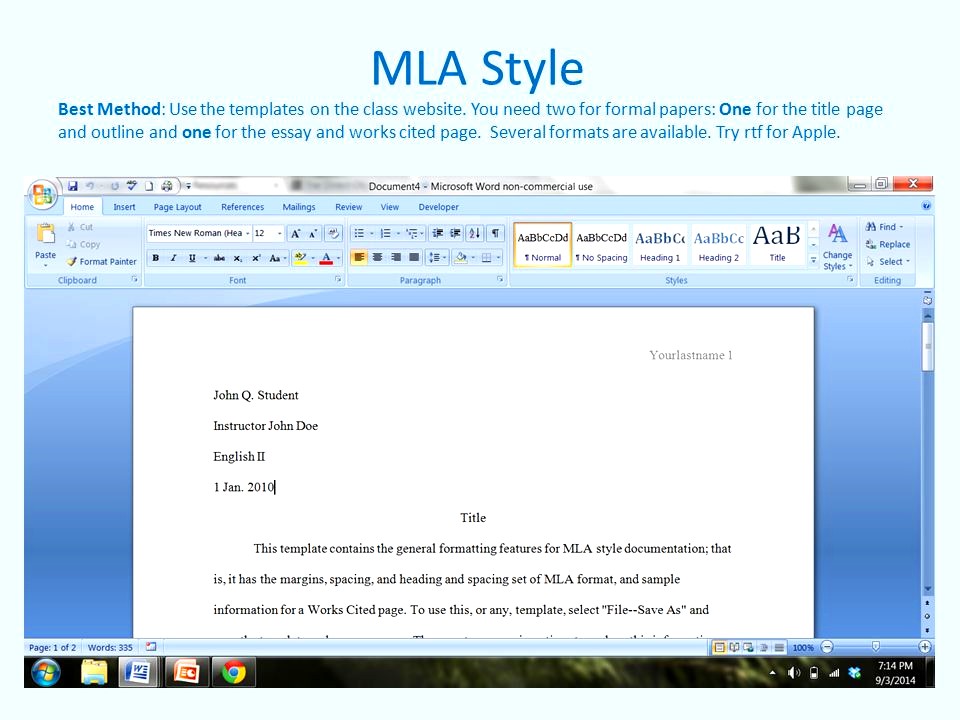 Use MLA Format in MS Word